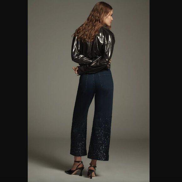 ANTHROPOLOGIE Cropped High-Rise Wide-Leg Jeans by Maeve: Sequin Sparkle Edition - Picture 4 of 6